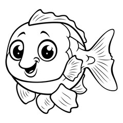 Black and White Cartoon Illustration of Cute Fish Animal Character Coloring Book