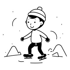 Vector illustration of a boy skating on ice. Flat style design.
