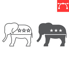Republican elephant line and glyph icon, election and politician, republican elephant vector icon, vector graphics, editable stroke outline sign, eps 10.