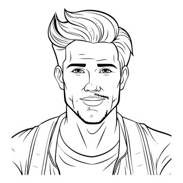 Handsome man. Black and white vector illustration for coloring book.