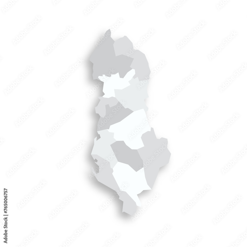 Wall mural Albania political map of administrative divisions - counties. Grey blank flat vector map with dropped shadow. - Wall murals
