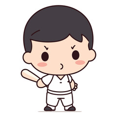 Cute little boy holding baseball bat. Cartoon kid character design.