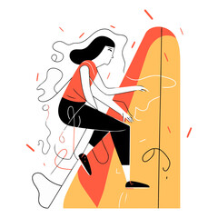 Vector illustration of the girl on the stairs in the flat style.