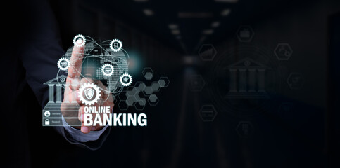 digital virtual bank concept. businessman makes his transactions fast and secure.