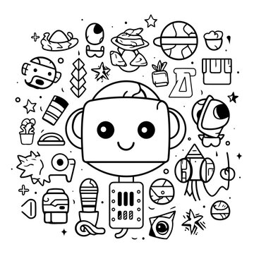 Cute robot doodle set for your design