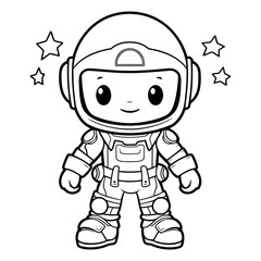 Black and White Cartoon Illustration of Cute Astronaut Character for Coloring Book