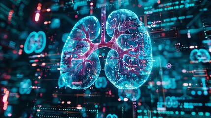 Examine the privacy and security considerations associated with the collection and storage of personal health data through digital display technologies used in lung disease management and research - obrazy, fototapety, plakaty