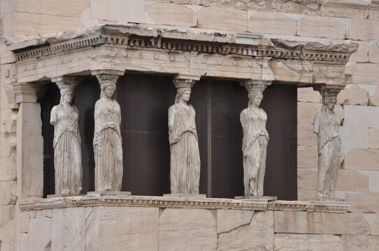 porch of the caryatids ancient statues female figures at the Erechtheion Acropolis Athens Greece