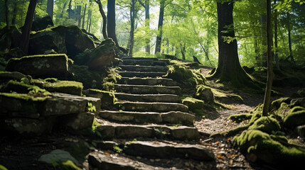 Fototapeta premium Mossy stone path in the forest