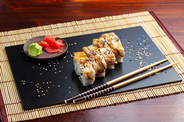 Sushi, Philadelphia unagi rolls with eel. Lunch. Japanese food.