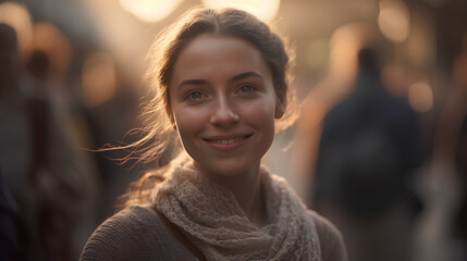 Bright and beautiful young woman smiling with happy eyes - obrazy, fototapety, plakaty