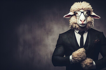 sheep wearing glasses and a suit