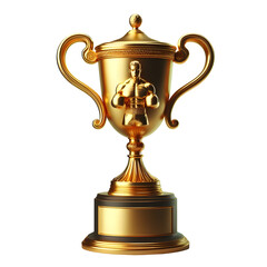 Fototapeta na wymiar Boxing trophy 3d gold cup design illustration on transparent background