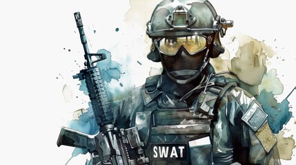 Fototapeta premium Portrait of a special police force SWAT tactical team soldier