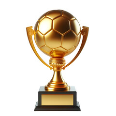 Football golden cup 3d First place champions trophy  isolated on transparent background