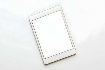 White tablet with blank white screen isolated on white background