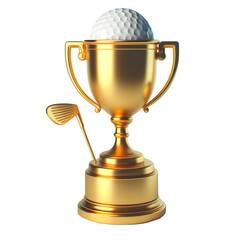 Golf 3d trophy tournament gold cup  First place champions prize design illustration