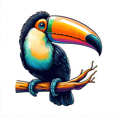 Colorful logotype of a drawn toucan bird on a white background