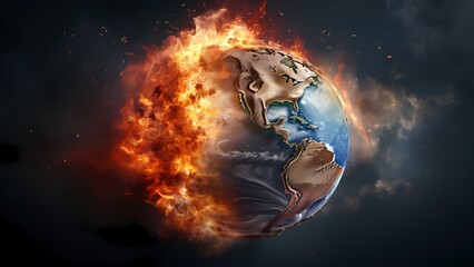 Conceptual background of the Earth's burning explosion - obrazy, fototapety, plakaty