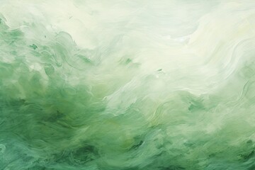 Fototapeta na wymiar Green and white painting with abstract wave patterns