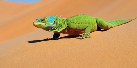 Fototapeta premium Green iguana in the sand dunes of Sossusvlei.