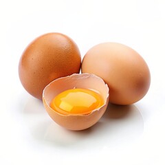 Chicken Eggs and Half Broken Egg with Yolk