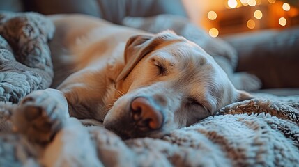 Cozy Labrador Retriever Sleeps Peacefully on Sofa