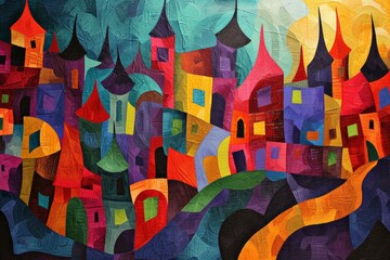 Picturesque Colorful village paint. Vivid paint. Generate Ai