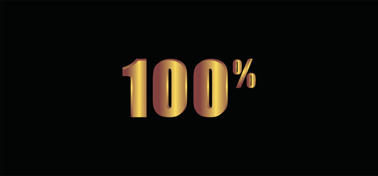 100 percent on black background, 3D gold isolated vector image