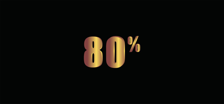 80 percent on black background, 3D gold isolated vector image