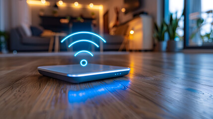 A Wi-Fi router is mounted on a wall next to a counter.