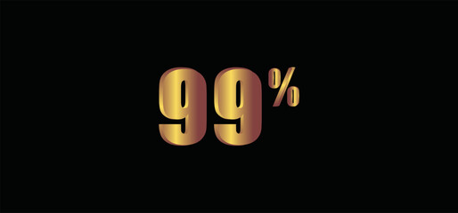 99 percent on black background, 3D gold isolated vector image - obrazy, fototapety, plakaty