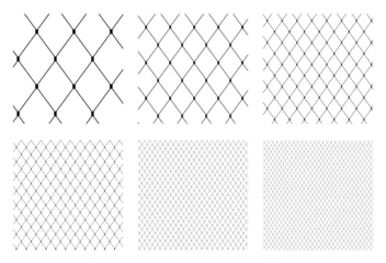 Foto op Aluminium Set of Fishnet seamless pattern lace for Tights Pantyhose. Uniform mesh print for Fashion accessory clothing technical illustration. Vector Black lines flat sketch outline isolated on white background © Vectoressa