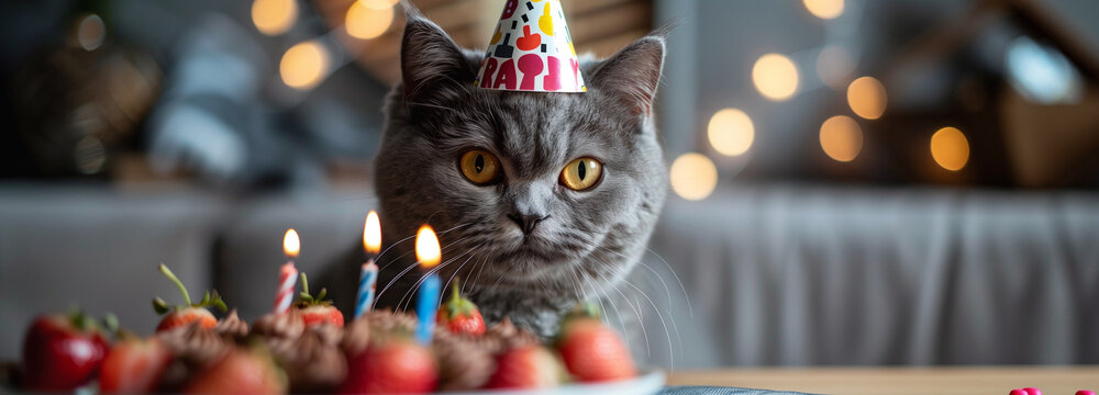 the cat is celebrating his birthday with a party of cat