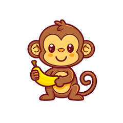 Fototapeta premium funny cute young little monkey with banana