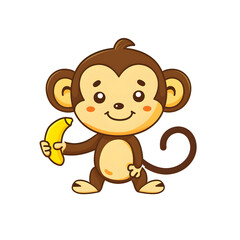 Fototapeta premium funny cute young little monkey with banana