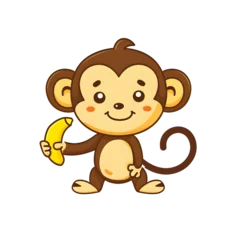 Muurstickers Aap funny cute young little monkey with banana