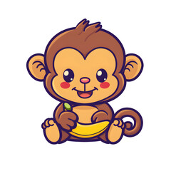 Obraz premium funny cute young little monkey with banana