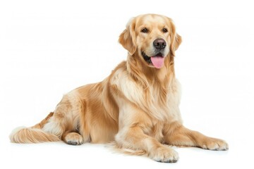 Golden retriever laying over white background