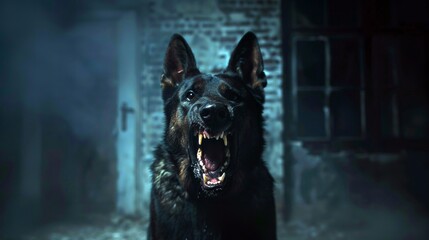Portrait of a charging police dog