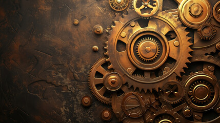 old brass gears metal background in the steam punk style.
