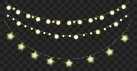 Foto auf Leinwand Set with Cristmas light garland in circle and star shape © Yulia Zelinskaya