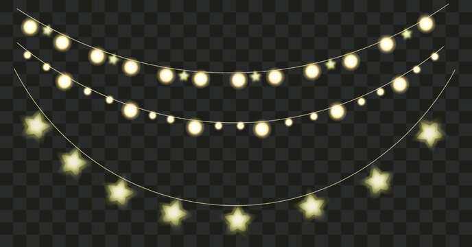 Set with Cristmas light garland in circle and star shape