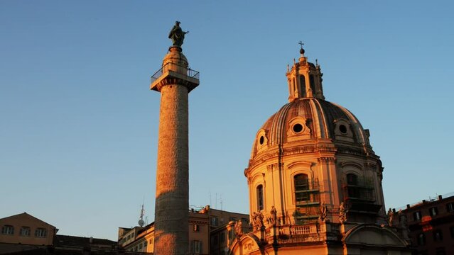Trajans Column and Basilica Ulpia in Rome, Italy