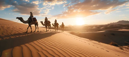 Fototapeten Group of People Riding Camels Across Desert © Андрей Знаменский