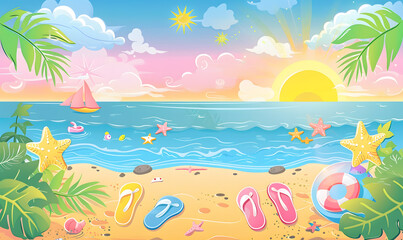 Fototapeta na wymiar illustrator cartoon beach background