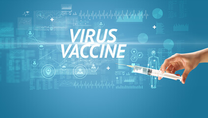 Syringe needle with virus vaccine - obrazy, fototapety, plakaty