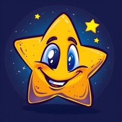 Fototapeta premium Joyful Cartoon Star Shines in the Night Sky