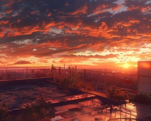 Anime Scene A high school rooftop at sunset, where no two conversations are ever the same
