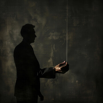 A hand casting a shadow puppet of a leader, depicting the illusion and deceit in corrupt regimes